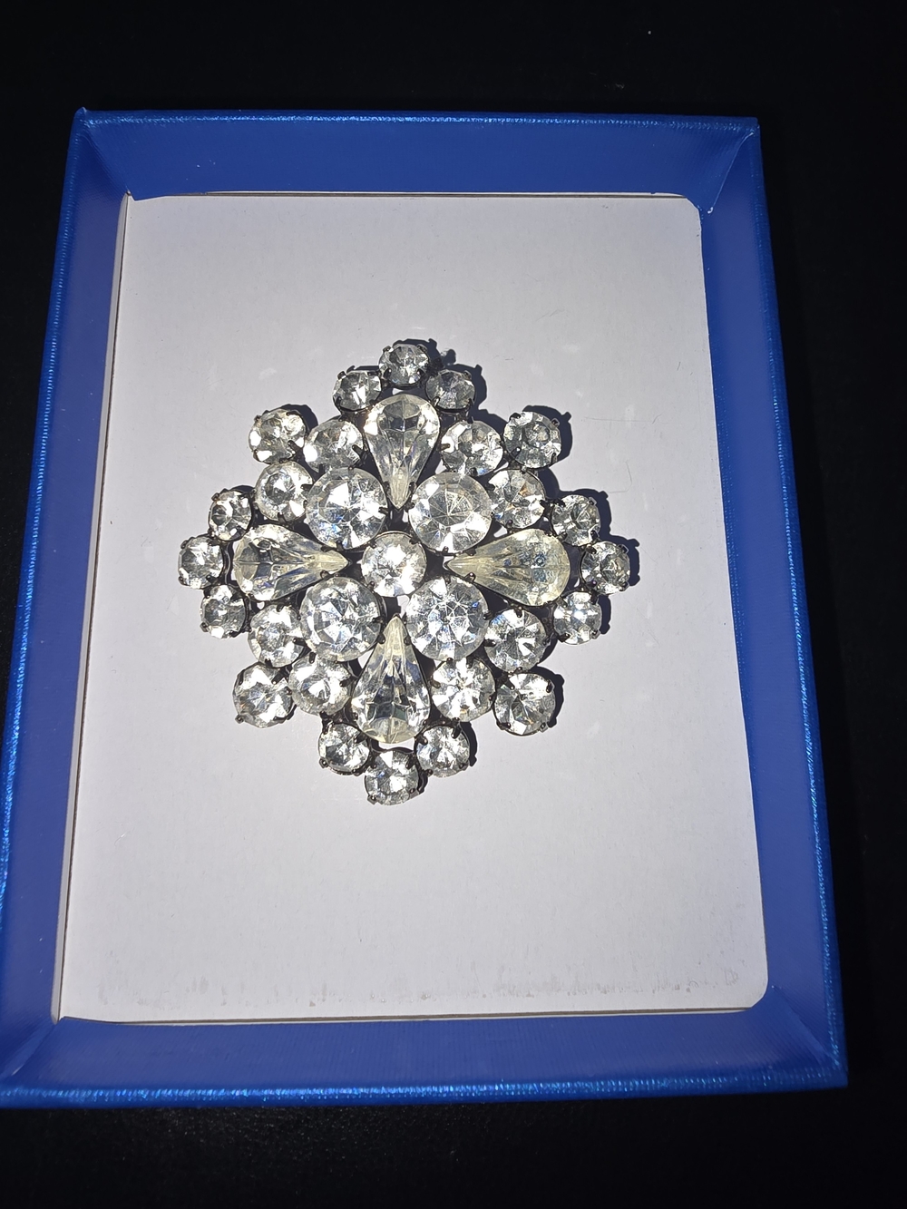 Crystal Statement Brooch - Silver Clear Rhinestone Floral Pin